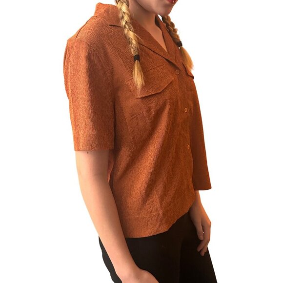 NWT Athleta Echo Top Button Quick Dry Breathable Boxy Retro 70s Burnt Orange - Picture 11 of 14